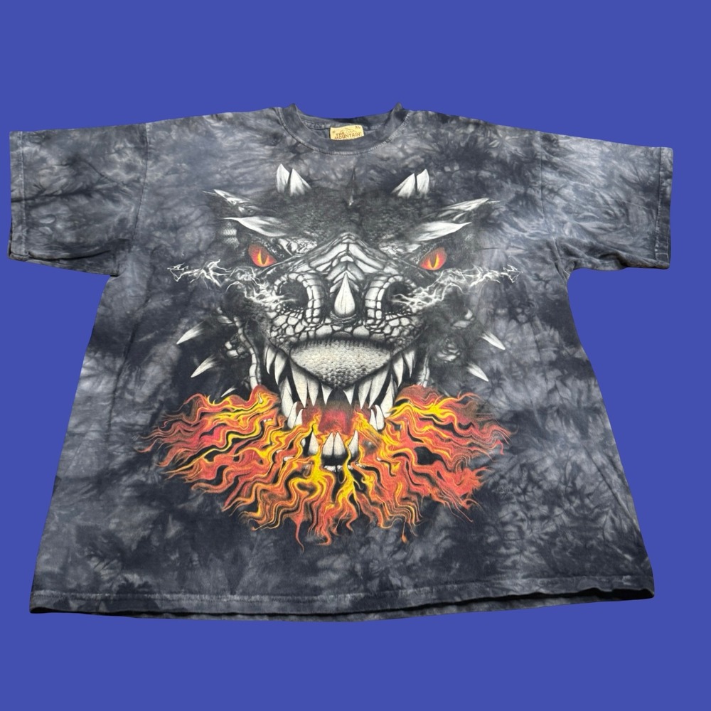 The Mountain Dragon Fire T Shirt XL Gray Tie Dye Graphic Fantasy USA Y2K